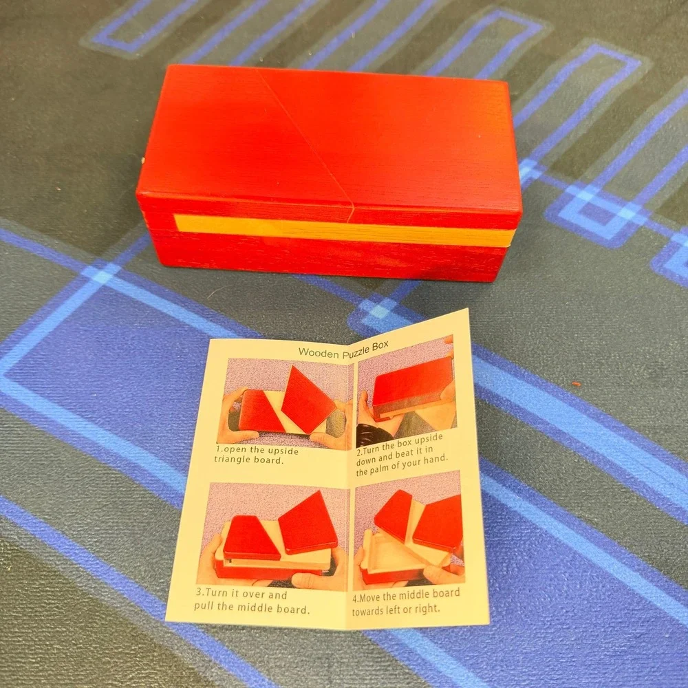 Blovec Wooden Puzzle Box Secret Trick Magic Compartment Brain Teaser Red Box